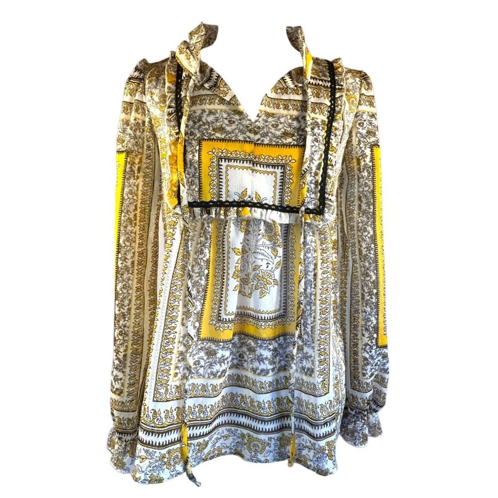 Lily White Shirt Womens Medium Yellow White Peasant Blouse